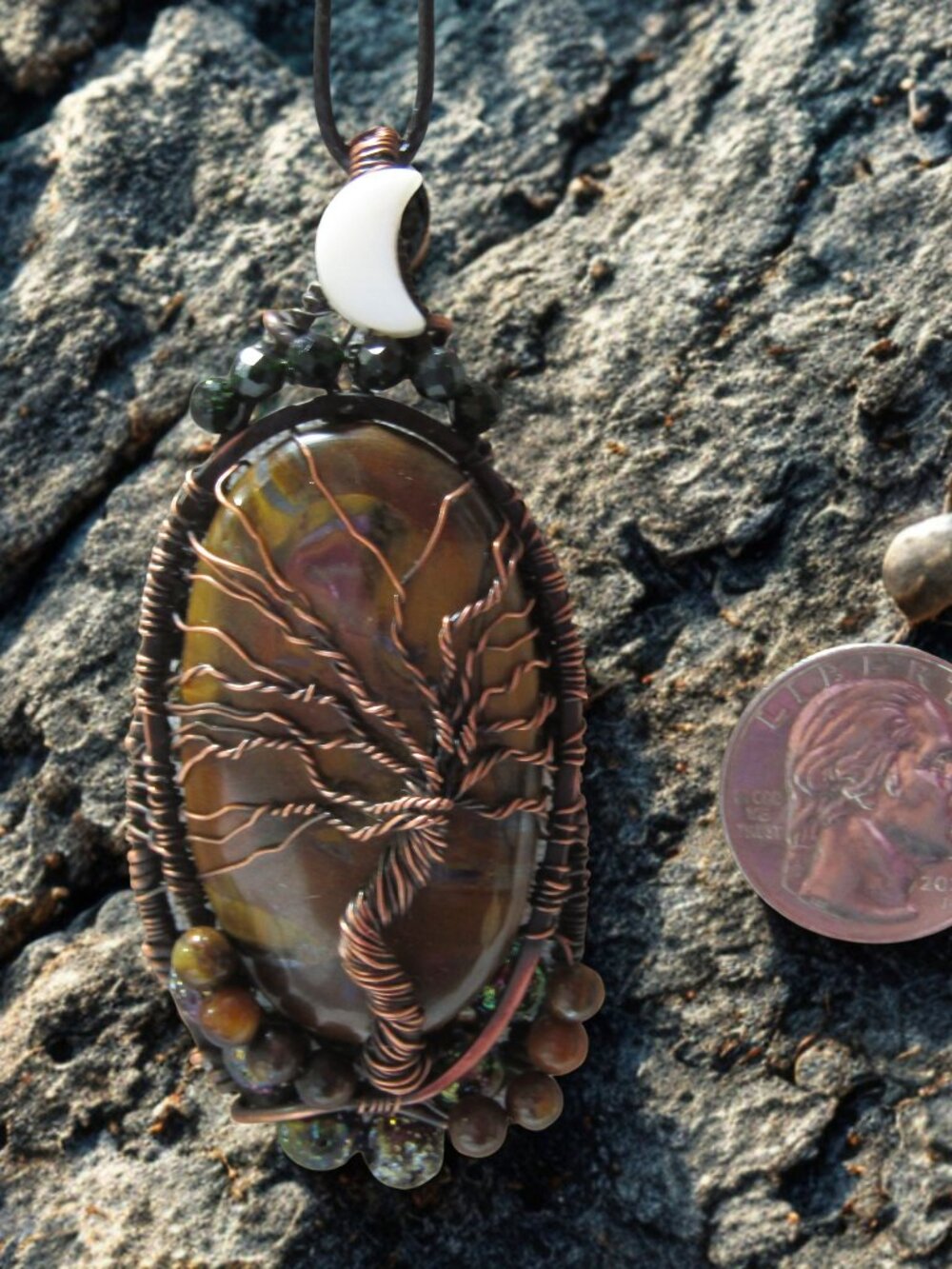 Handmade Wire Wrapped Tiger Eye Tree of Life Pendant, Tiger Eye, Lava stone